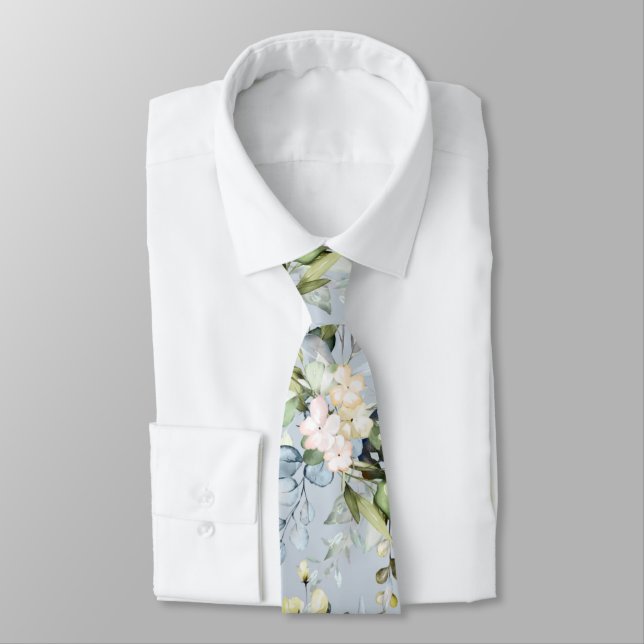 PixDezines Watercolor Dusty Blue Gum Foliage Neck Krawatte (Gebunden)