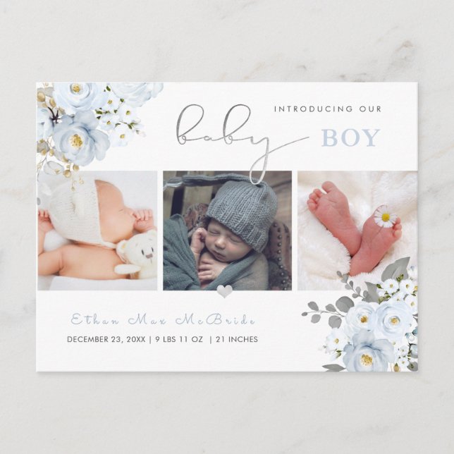 PixDezines Watercolor Dusty Blue Rses Postkarte (Vorderseite)