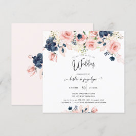 PixDezines Watercolor Dusty Rose Navy Blue Wedding Einladung