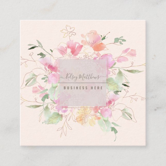 PixDezines Watercolor Elegantes Flushing Romance Quadratische Visitenkarte (Vorderseite)