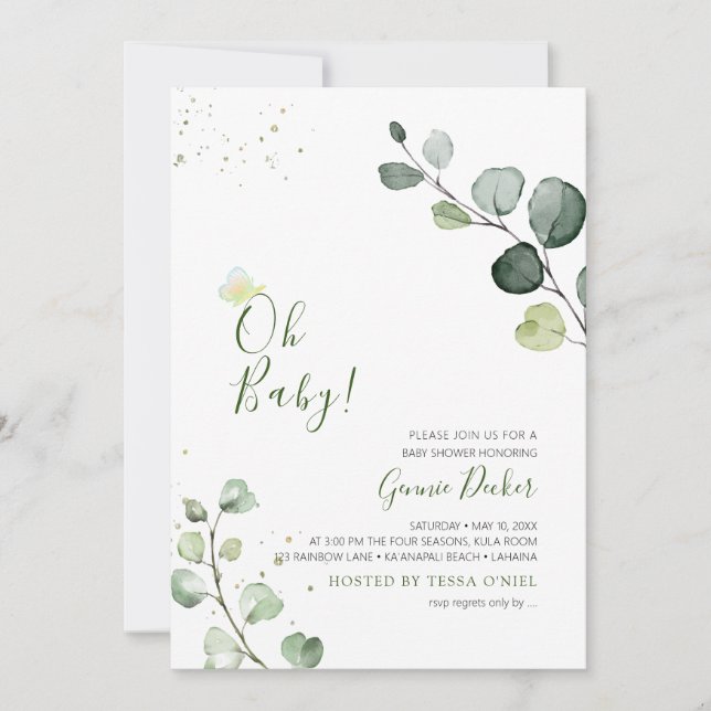 PixDezines Watercolor Eucalyptus Baby Shower Einladung (Vorderseite)