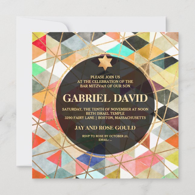 PixDezines Watercolor Geometric Bar Mitzvah Einladung (Rückseite)