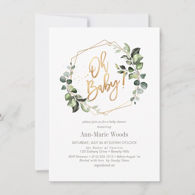 PixDezines Watercolor Greenery Baby Shower Einladung (Vorderseite)