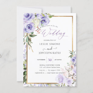 PixDezines Watercolor Lila Rose Hochzeit Einladung