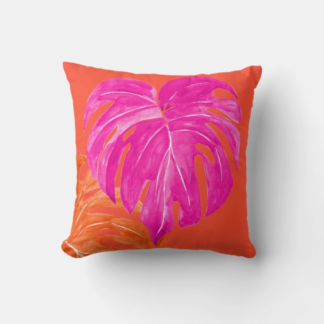 PixDezines Watercolor Monstera Blätter Kissen (Vorderseite)