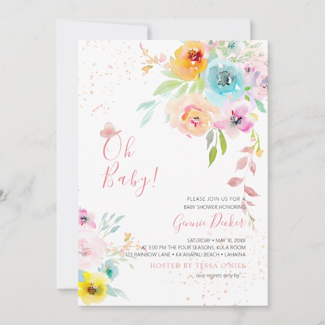 PixDezines Watercolor Peonies DIY EventBaby Dusche Einladung (Vorderseite)