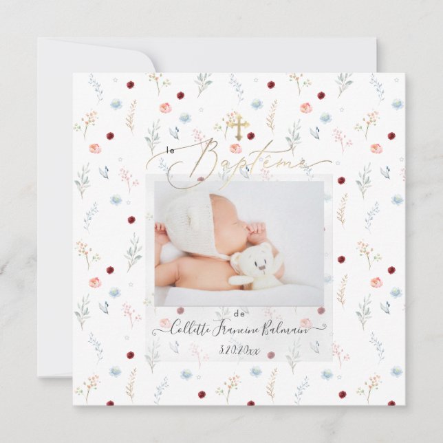 PixDezines Watercolor Petite Fleurs Baptême Fille Einladung (Vorderseite)