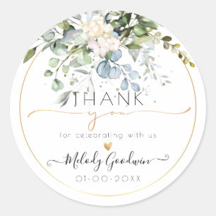 PixDezines Watercolor Rustic Blue Gum Eucalyptus Runder Aufkleber