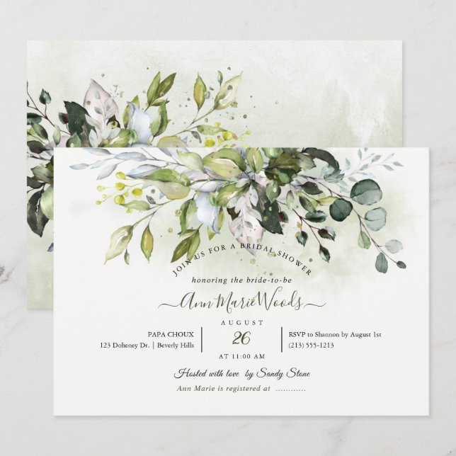 PixDezines Watercolor Rustic Eukalyptus Bridal Einladung (Vorne/Hinten)