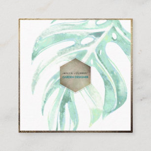 PixDezines WATERCOLOR SEAFOAM MONSTERA, GREENERY Quadratische Visitenkarte