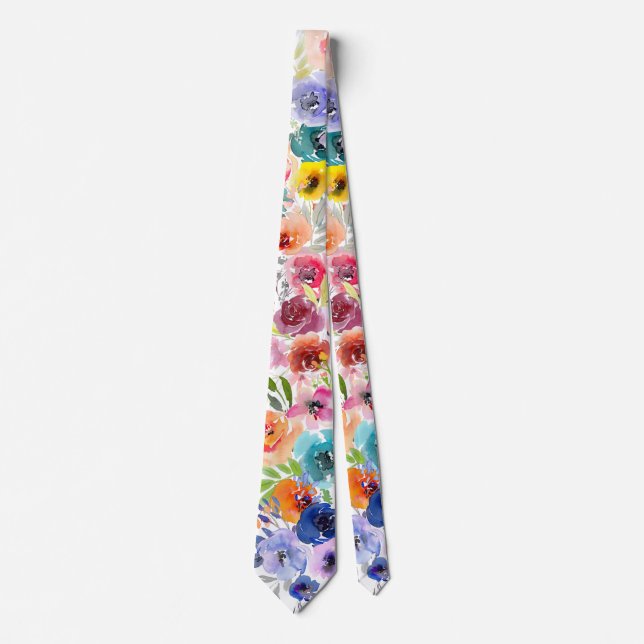 PixDezines Watercolor Sommer Florals Krawatte (Vorderseite)