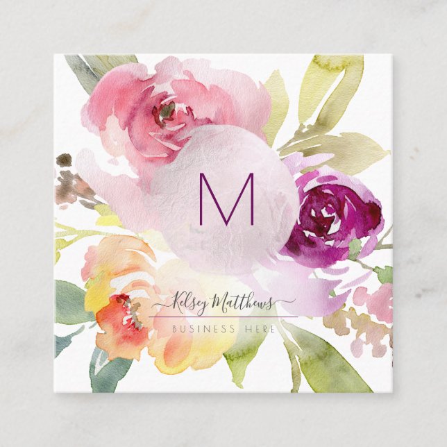 PixDezines Watercolor Sommer-Rose Quadratische Visitenkarte (Vorderseite)