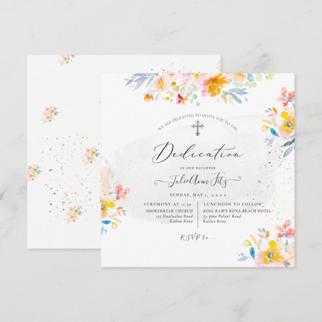 PixDezines Watercolor Sommerfrische Rose Dedicatio Einladung (Vorne/Hinten)