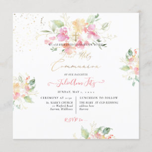 PixDezines Watercolor Sweetpeas Heilige Kommunion Einladung