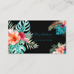 PixDezines Watercolor-Tropische Blumen und Blätter Visitenkarte