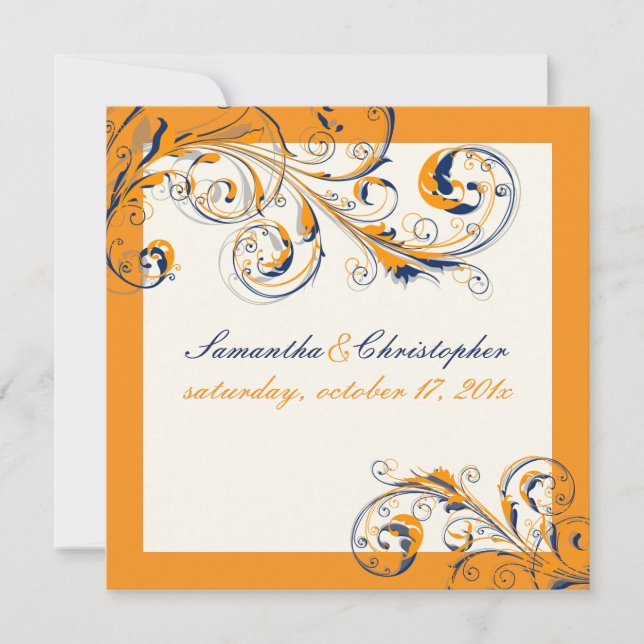PixDezines Weinbau Wirbel|orange+navy blue|DIY col Einladung (Vorderseite)