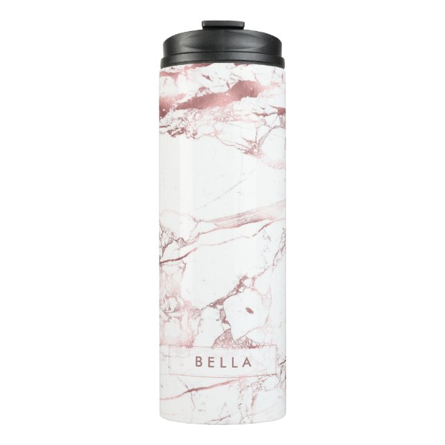 PixDezines WEISSE MARBLE IMITAT ROSE GOLD VEINS Thermosbecher (Vorderseite)