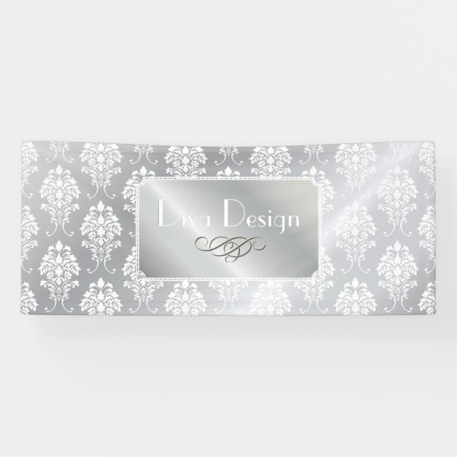 PixDezines Weißer Damaskus + Silbertone Banner (Horizontal)