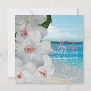 PixDezines Weißer Hibiskus/Strand/Tropische Hochze Einladung