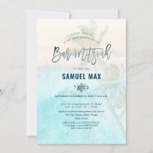 PixDezines weißer Sandstrand Bar Mitzvah Einladung
