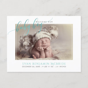 PixDezines Welcome Baby Boy, Imitats Foil Script Ankündigungspostkarte