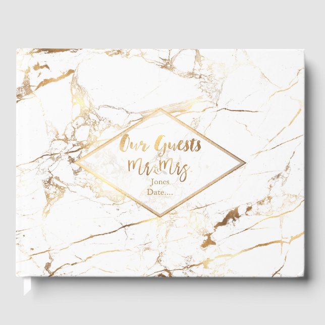 PixDezines WHITE MARBLE+IMITATS GOLD VEINS Gästebuch (Vorderseite)