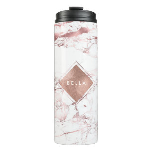 PixDezines WHITE MARBLE IMITATS ROSE GOLD VEINS Thermosbecher