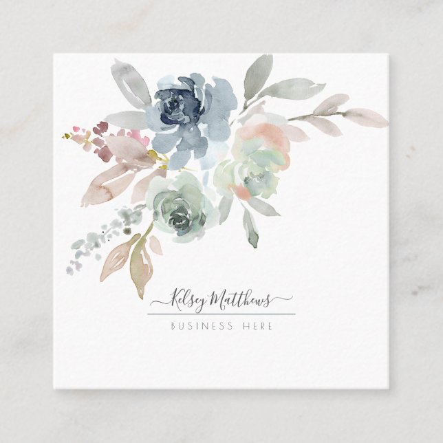 PixDezines Winterfarben Rose, Dusty Blue Quadratische Visitenkarte (Vorderseite)