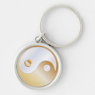 PixDezines Yin Yang/Weiß + Fauxgold Schlüsselanhänger