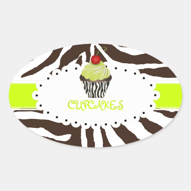 PixDezines zebra+cupcake/DIY Farbe Ovaler Aufkleber (Vorderseite)