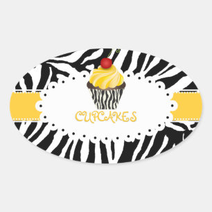 PixDezines zebra+cupcake/DIY Farbe Ovaler Aufkleber