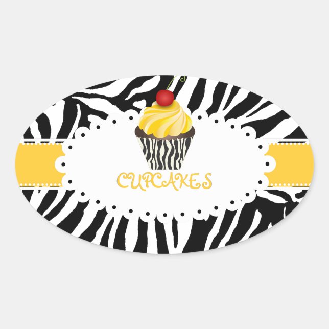 PixDezines zebra+cupcake/DIY Farbe Ovaler Aufkleber (Vorderseite)