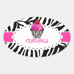 PixDezines zebra+cupcake/DIY Farbe Ovaler Aufkleber