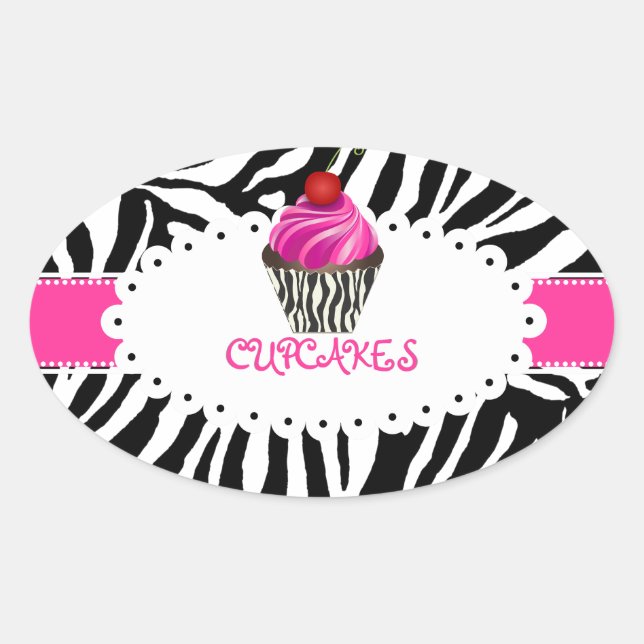 PixDezines zebra+cupcake/DIY Farbe Ovaler Aufkleber (Vorderseite)