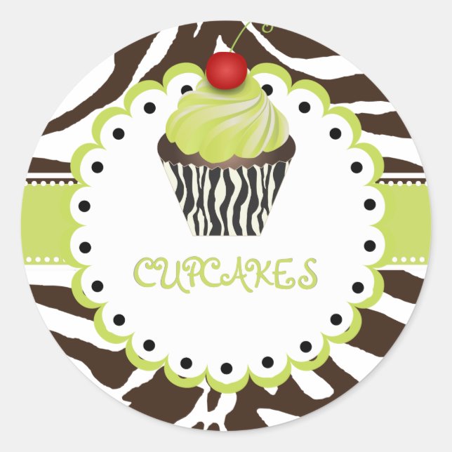 PixDezines zebra+cupcake/DIY Farbe Runder Aufkleber (Vorderseite)