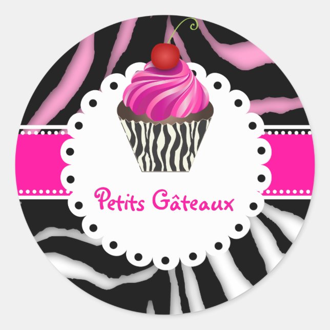 PixDezines zebra cupcake/DIY Farbe Runder Aufkleber (Vorderseite)