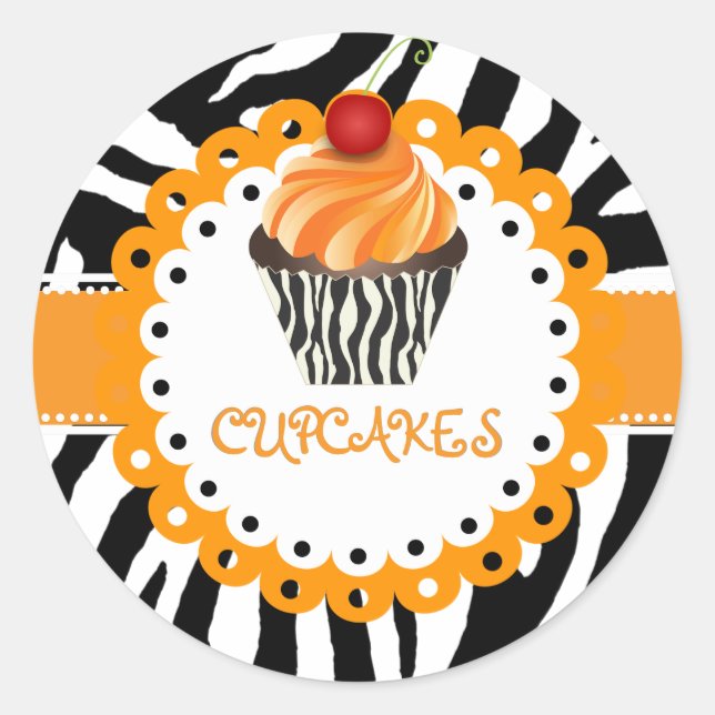 PixDezines zebra+cupcake/DIY Farbe Runder Aufkleber (Vorderseite)