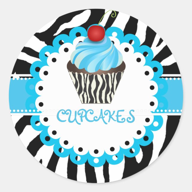 PixDezines zebra+cupcake/DIY Farbe Runder Aufkleber (Vorderseite)