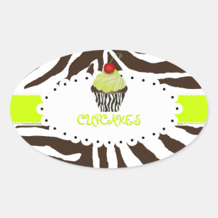 PixDezines Zebra+Torte/DIY Farbe Ovaler Aufkleber