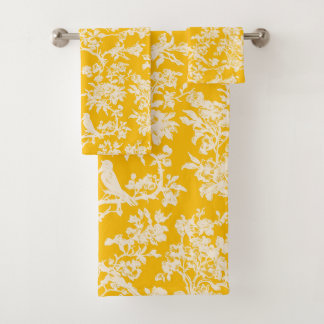 PixDezines Zitronengelb Chinoiserie, Vogel-Pfingst Badhandtuch Set