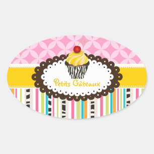 PixDezines Zitronenwirbel-Cupcake/DIY-Farbe Ovaler Aufkleber