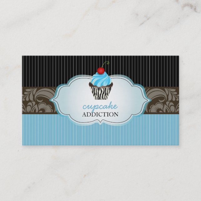 PixDezinesBlaubee Wirbel Cupcake+Pinstripes Visitenkarte (Vorderseite)