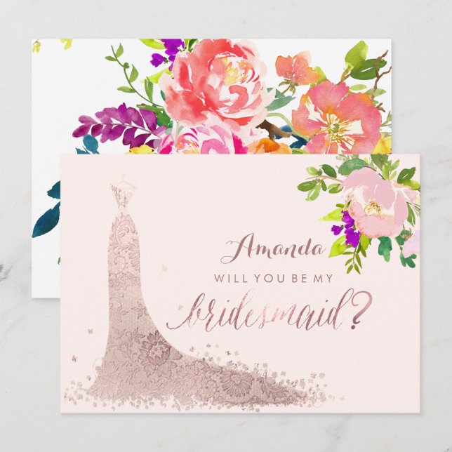 PixDezinesBridesmaid/Floral/Wasserfarbe/Frühjahr Einladung (Vorne/Hinten)