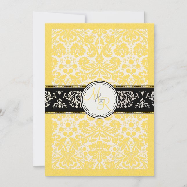 PixDezinesDesiree Damask/Buttercup Gelb Einladung (Vorderseite)