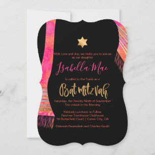 PixDezinesTallit/Rosa/Orange/Bat Mitzvah Einladung