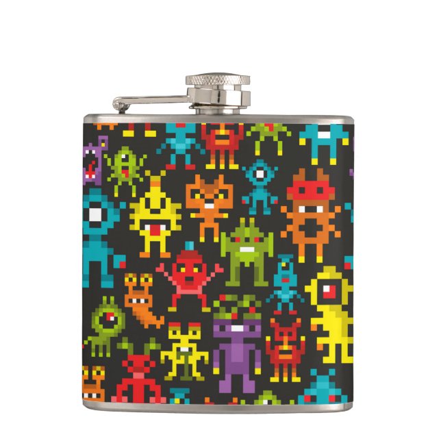 Pixel 8-Bit-Monster Flachmann (Vorderseite)