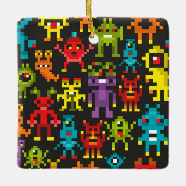 Pixel-8bit-Monster Keramikornament (Vorderseite)
