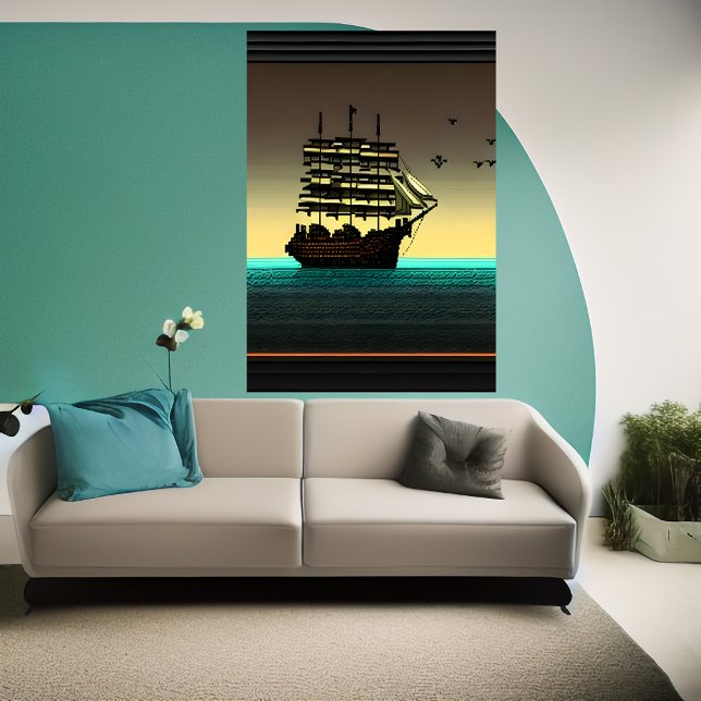 Pixel art, bateau sur la mer | AI Art Poster (Créateur téléchargé)