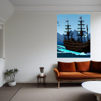 Pixel art, bateau sur l'océan | AI Art Poster