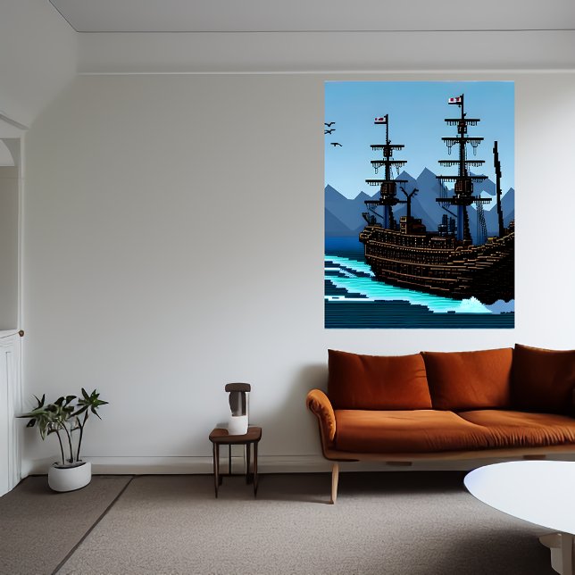 Pixel art, bateau sur l'océan | AI Art Poster (Créateur téléchargé)